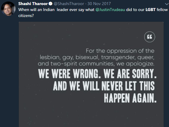 Shashi tharoor's tweet about LGBT